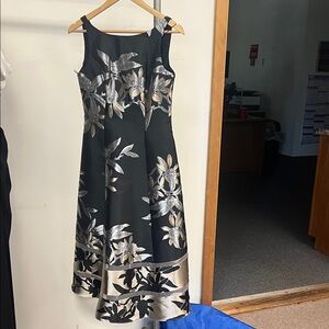 Adrianna Papell Black and Silver Floral High Low Dress